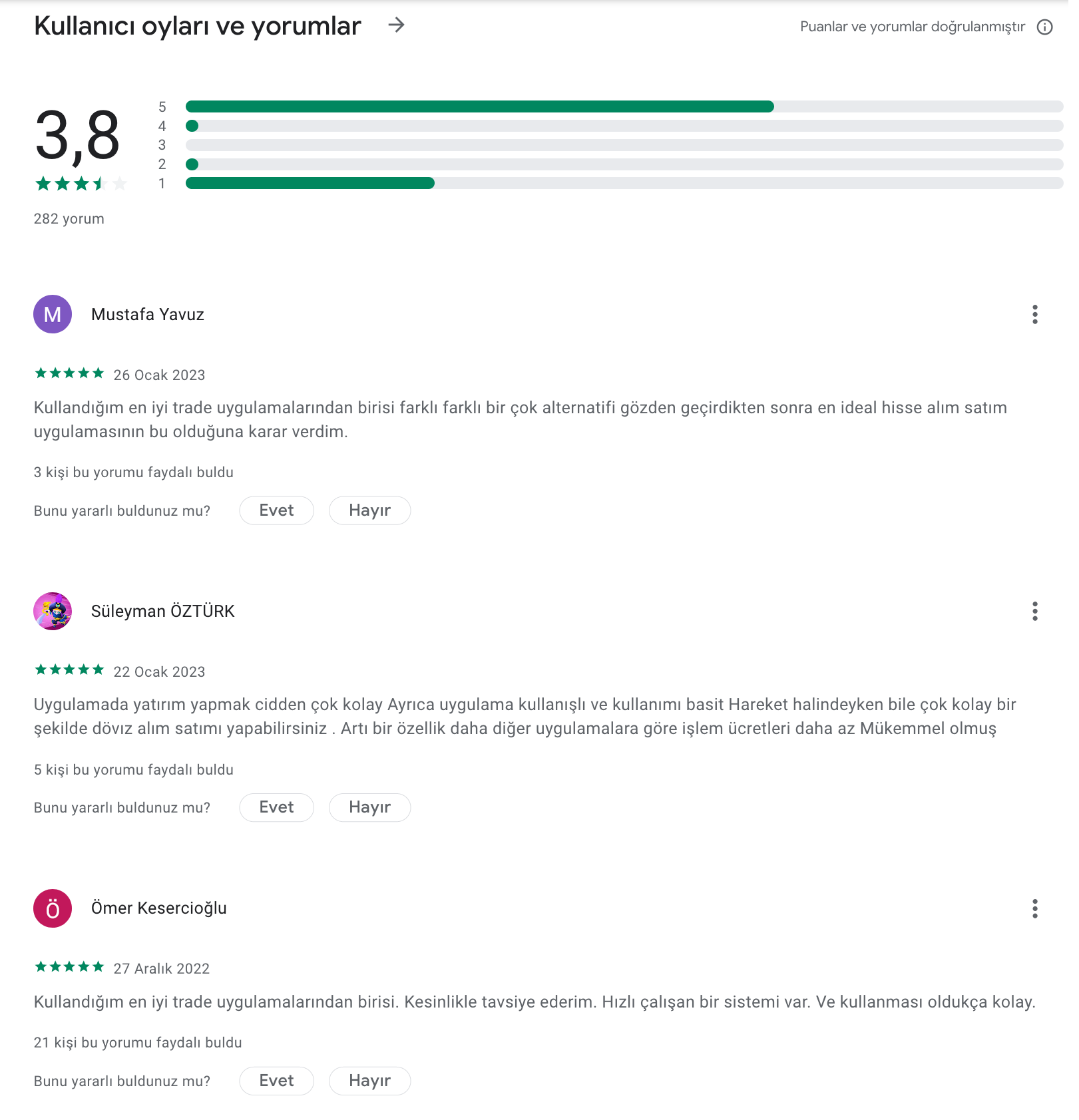Play Store uygulama yorumları ekran görüntüsü